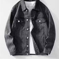Men's Retro Light Blue Washed Denim Jacket Classic Button-Up Trucker Coat Casual Outerwear Autumn
