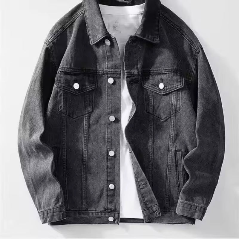 Men's Retro Light Blue Washed Denim Jacket Classic Button-Up Trucker Coat Casual Outerwear Autumn