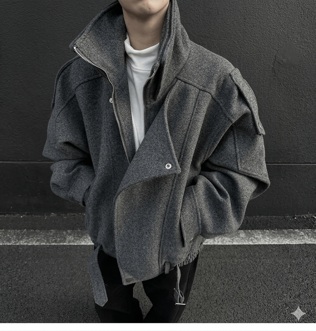 Men's Luxury Woolen Short Jacket 2026 Korean Fashion Patchwork Lapel Coat Slim Fit Winter Outerwear with Zipper