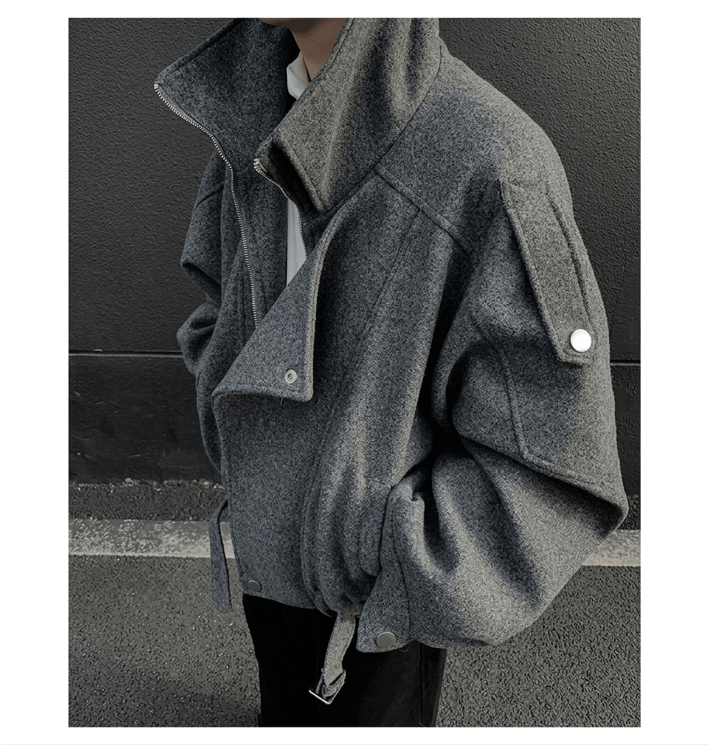 Men's Luxury Woolen Short Jacket 2026 Korean Fashion Patchwork Lapel Coat Slim Fit Winter Outerwear with Zipper