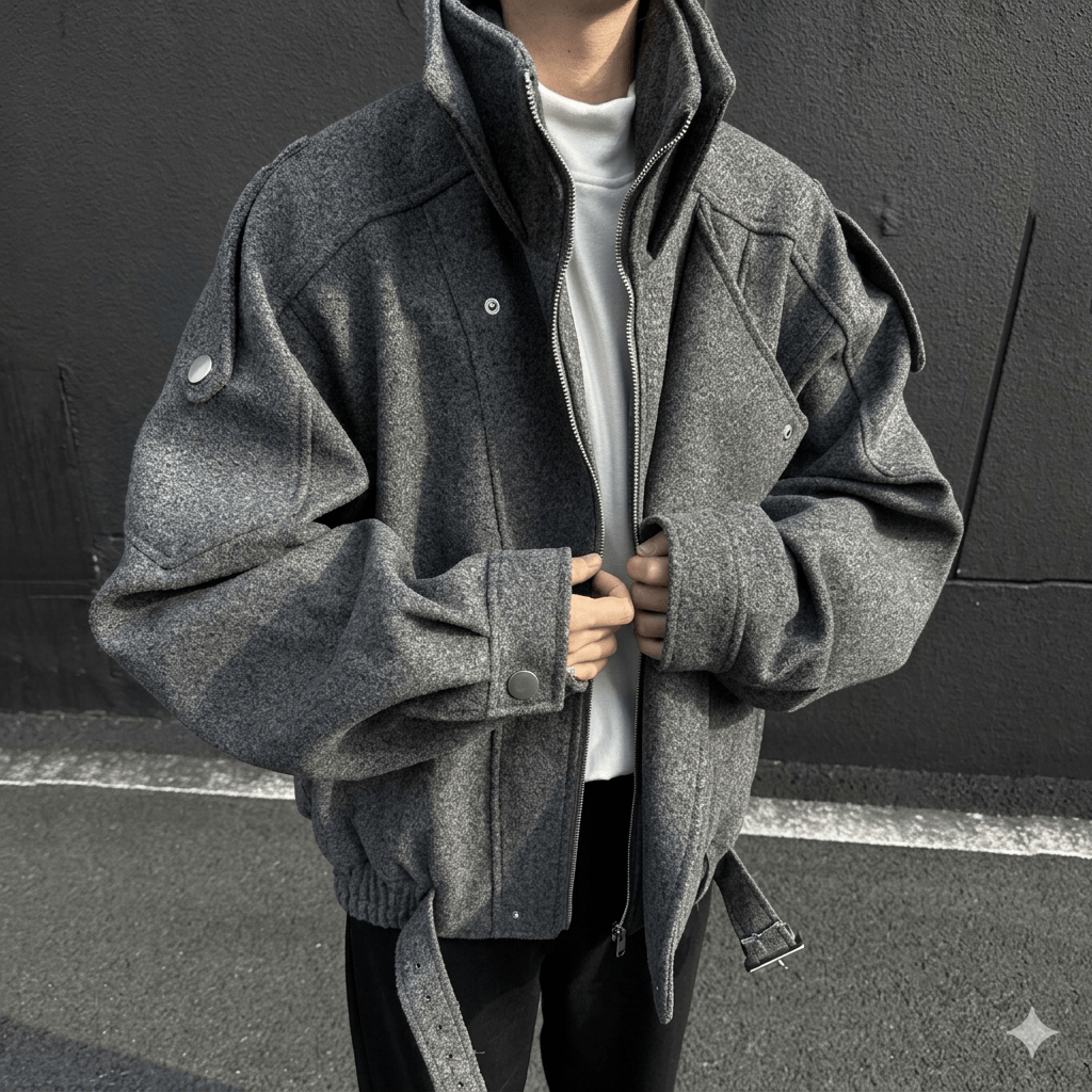 Men's Luxury Woolen Short Jacket 2026 Korean Fashion Patchwork Lapel Coat Slim Fit Winter Outerwear with Zipper