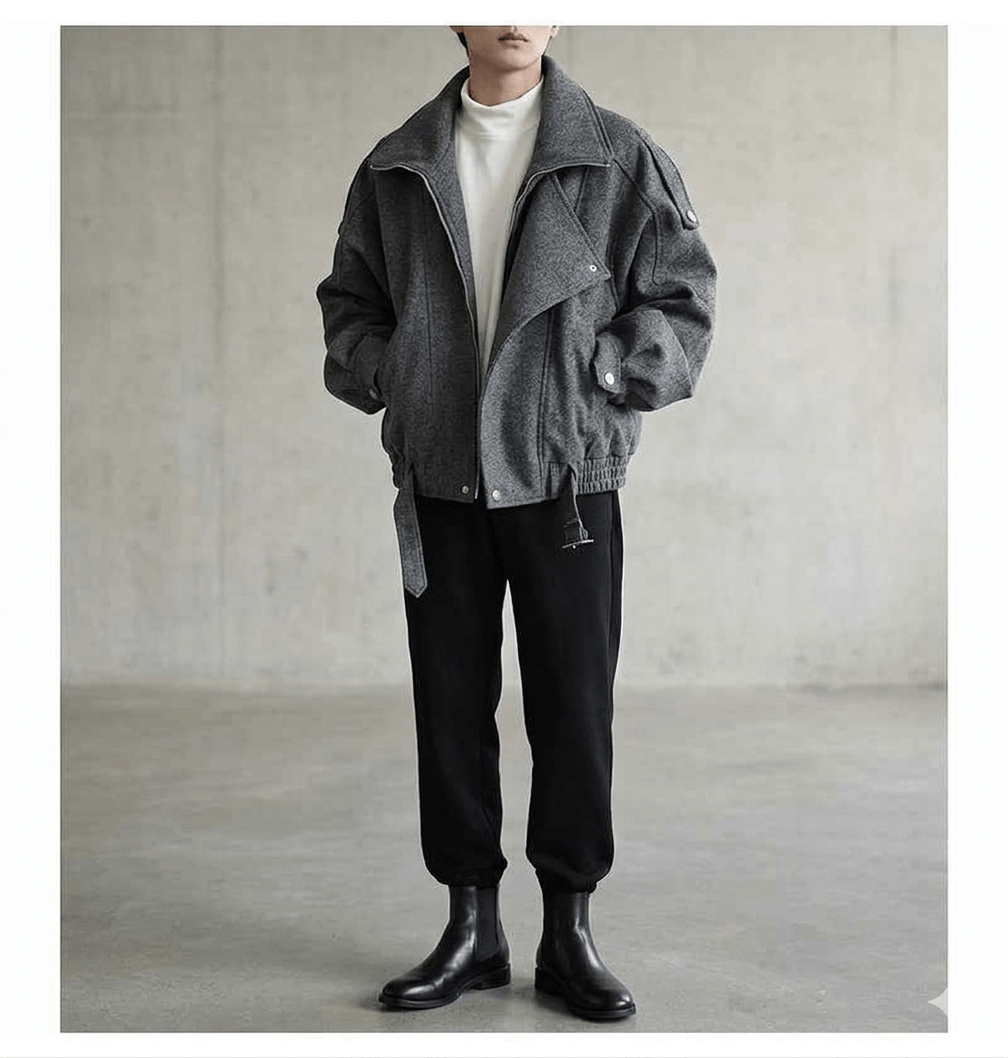 Men's Luxury Woolen Short Jacket 2026 Korean Fashion Patchwork Lapel Coat Slim Fit Winter Outerwear with Zipper