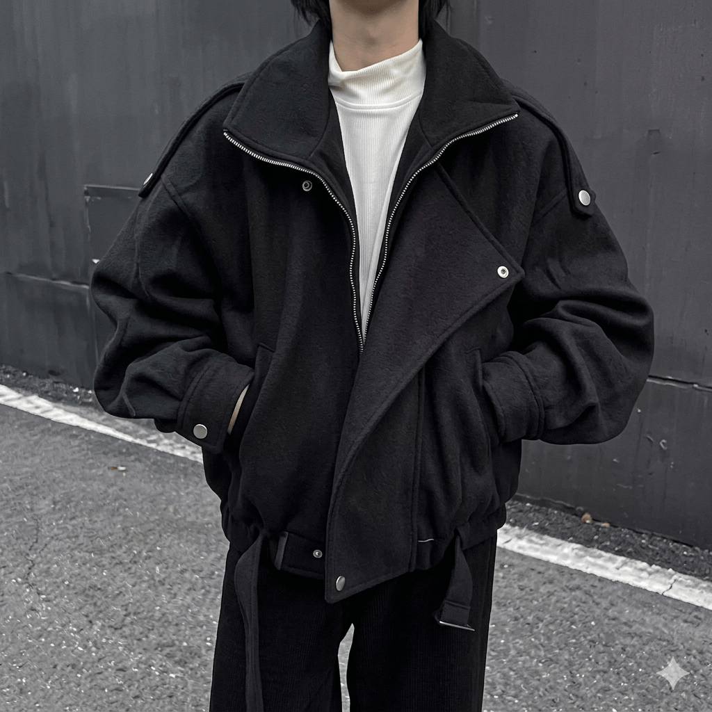 Men's Luxury Woolen Short Jacket 2026 Korean Fashion Patchwork Lapel Coat Slim Fit Winter Outerwear with Zipper