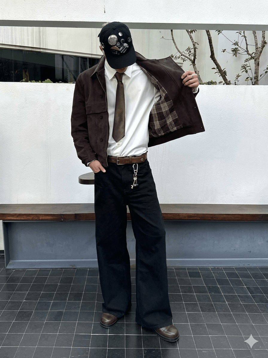 Men's Brown Faux Suede Leather Jacket Spring Autumn Luxury Soft Shell Coat Slim Fit Turn-down Collar Designer Outerwear