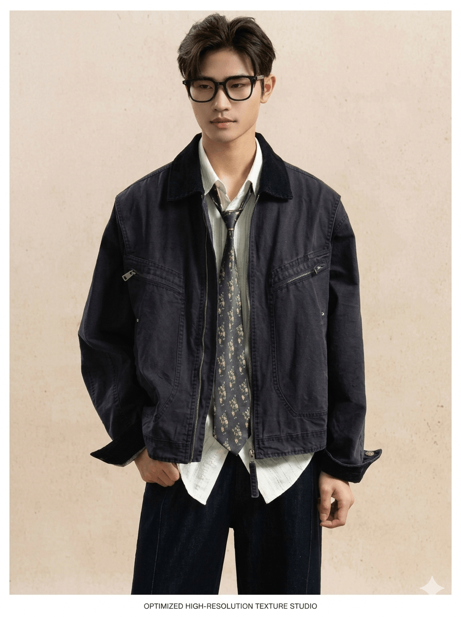Men's Retro Washed Cotton Cargo Jacket  Oversized Korean Fashion Streetwear  Casual Loose Short Bomber Outerwear