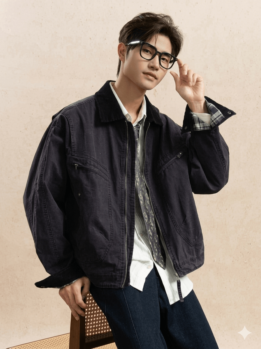 Men's Retro Washed Cotton Cargo Jacket  Oversized Korean Fashion Streetwear  Casual Loose Short Bomber Outerwear