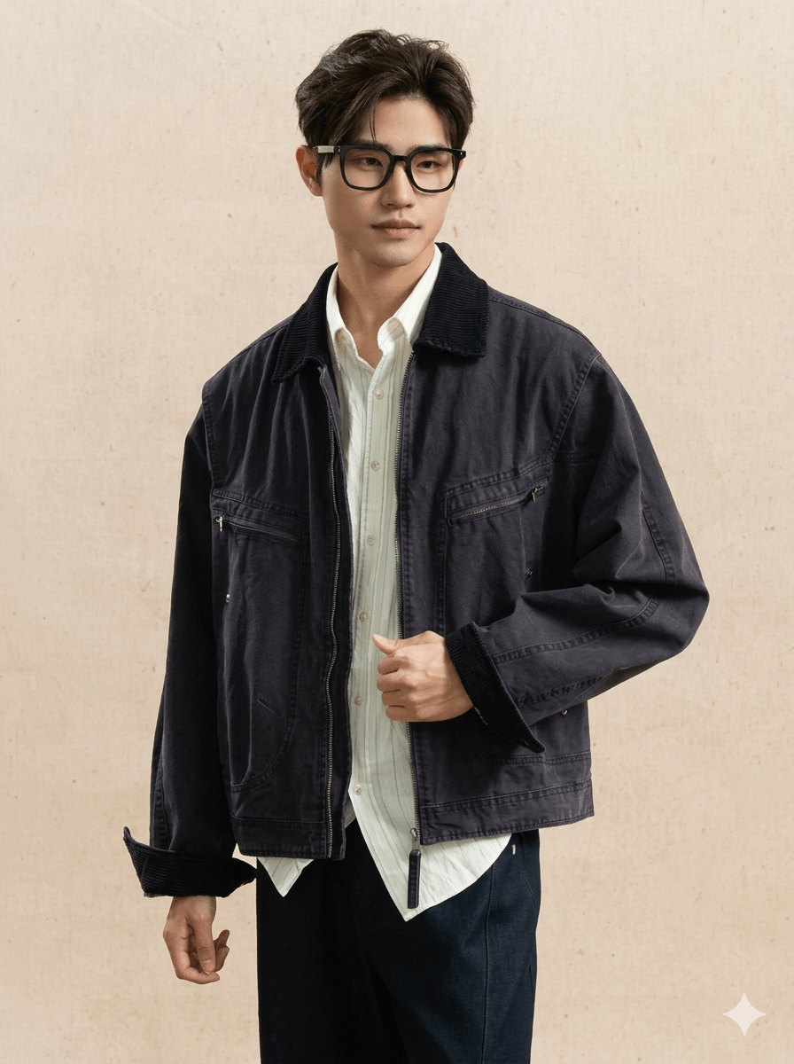 Men's Retro Washed Cotton Cargo Jacket  Oversized Korean Fashion Streetwear  Casual Loose Short Bomber Outerwear