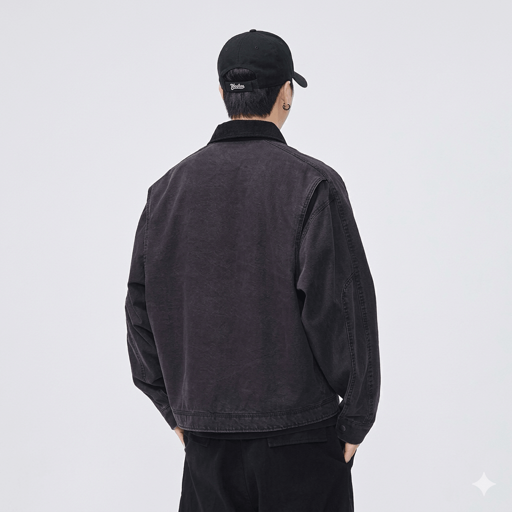 Men's Retro Washed Cotton Cargo Jacket  Oversized Korean Fashion Streetwear  Casual Loose Short Bomber Outerwear