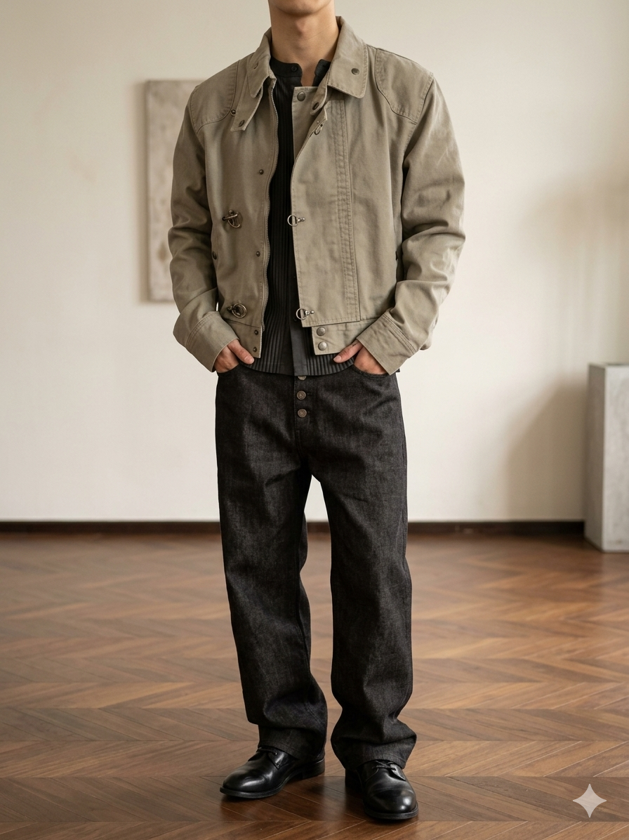 Premium SingleBreasted Korean Men's Jacket with Metal Buckle Sleek Stand Collar Autumn Coat, Elegant Casual Menswear