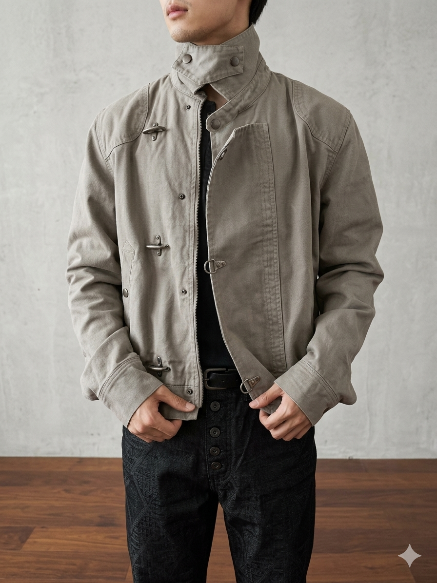 Premium SingleBreasted Korean Men's Jacket with Metal Buckle Sleek Stand Collar Autumn Coat, Elegant Casual Menswear