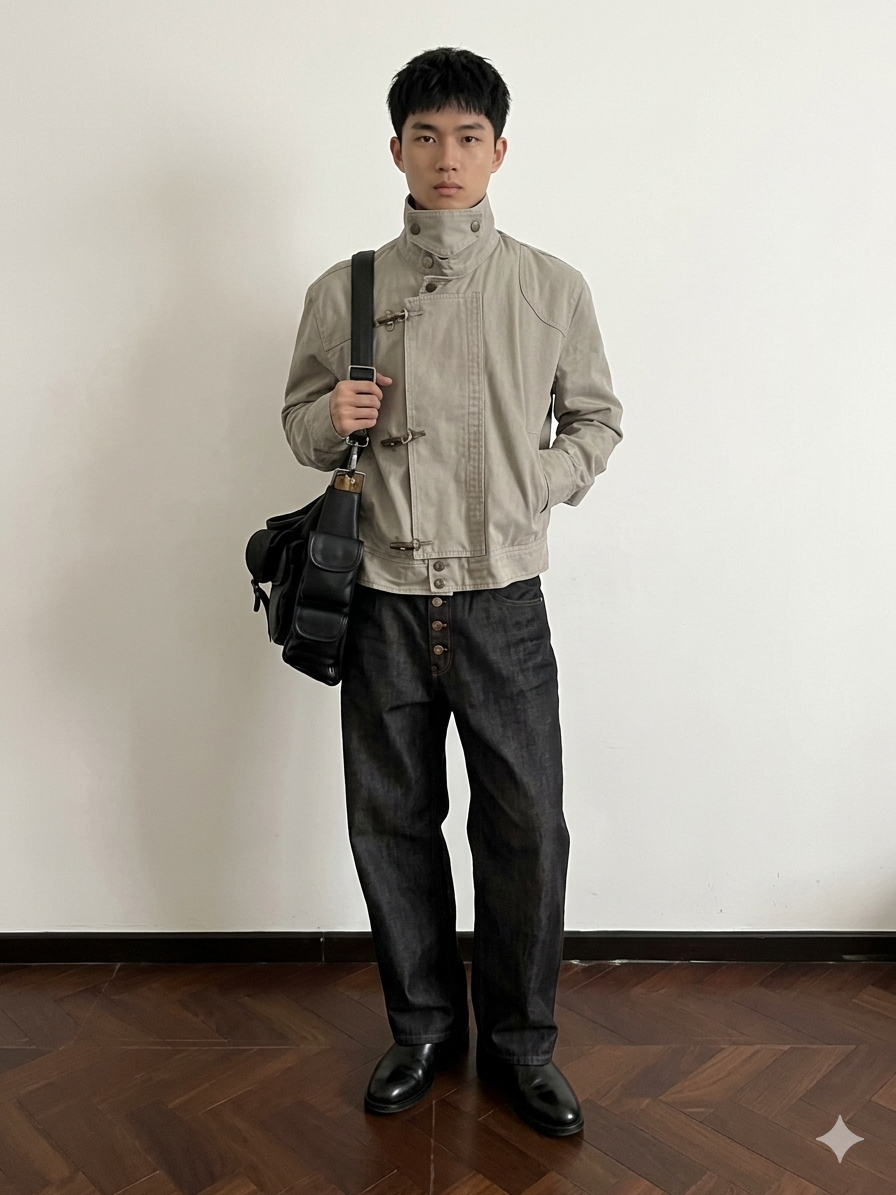 Premium SingleBreasted Korean Men's Jacket with Metal Buckle Sleek Stand Collar Autumn Coat, Elegant Casual Menswear