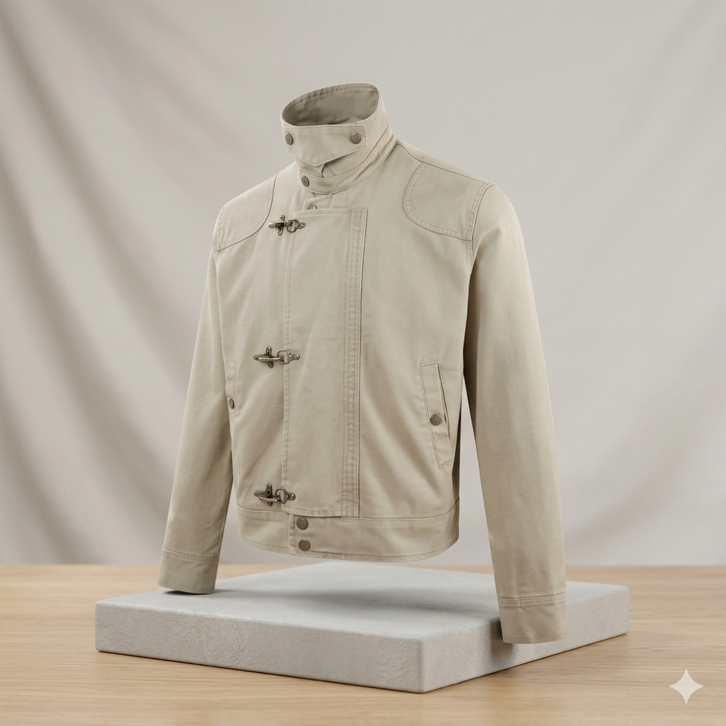 Premium SingleBreasted Korean Men's Jacket with Metal Buckle Sleek Stand Collar Autumn Coat, Elegant Casual Menswear