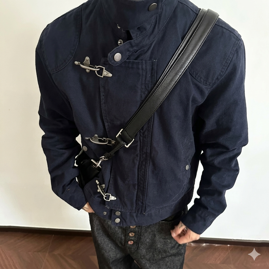 Premium SingleBreasted Korean Men's Jacket with Metal Buckle Sleek Stand Collar Autumn Coat, Elegant Casual Menswear