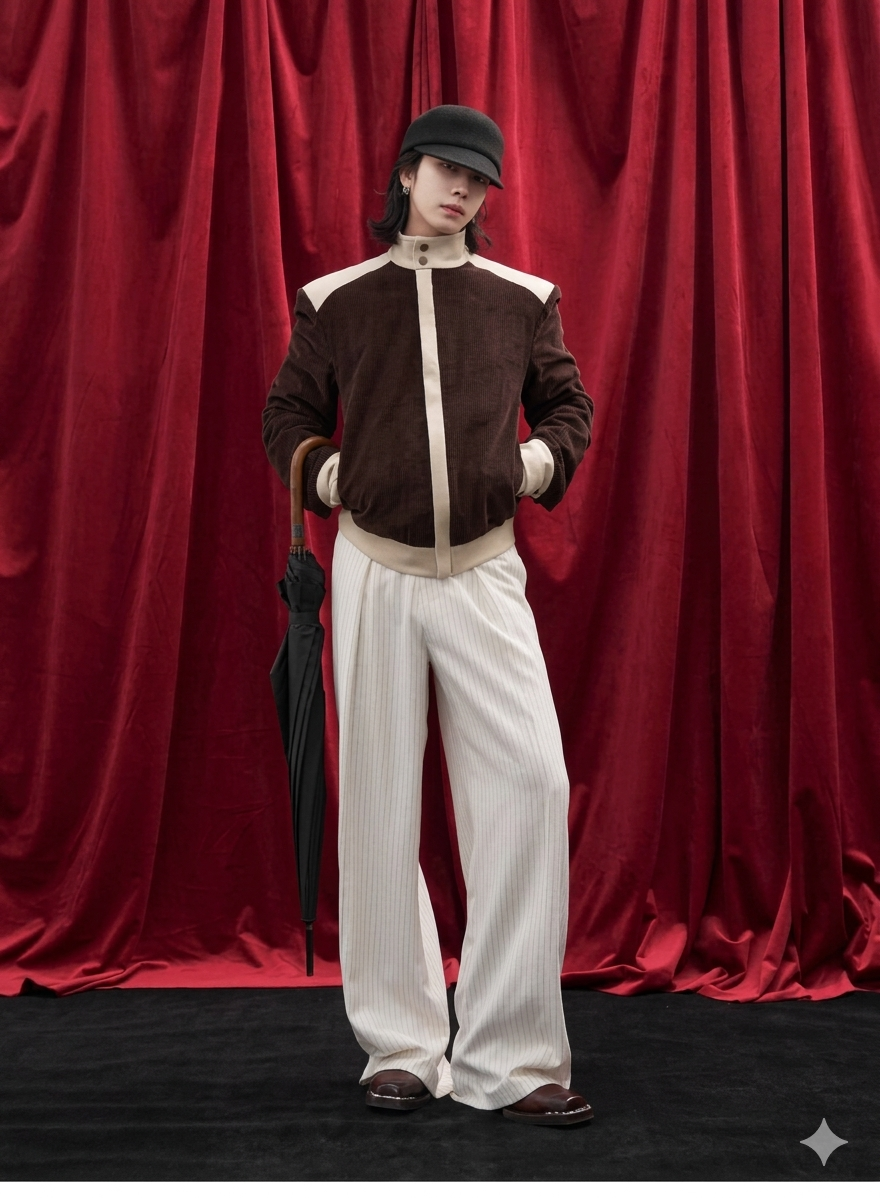 Luxury Slanted Placket Corduroy Jacket for Men  Elegant Soft Patchwork Designer Outerwear, 2026 Spring Autumn Chic Style