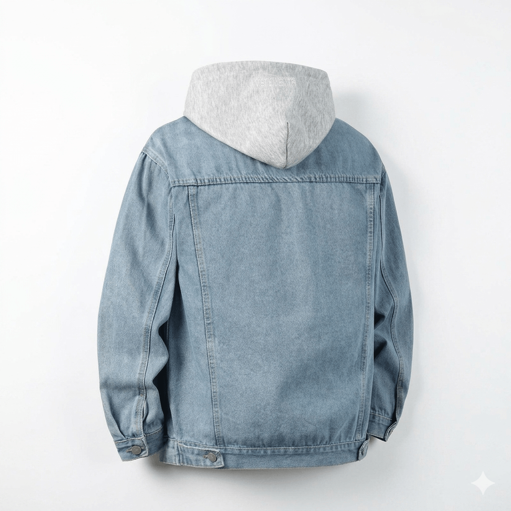 Urban Streetwear Denim Bomber  Vintage Patchwork Moto Jacket with Hood 2026 Spring Men’s Multi-Element Outerwear