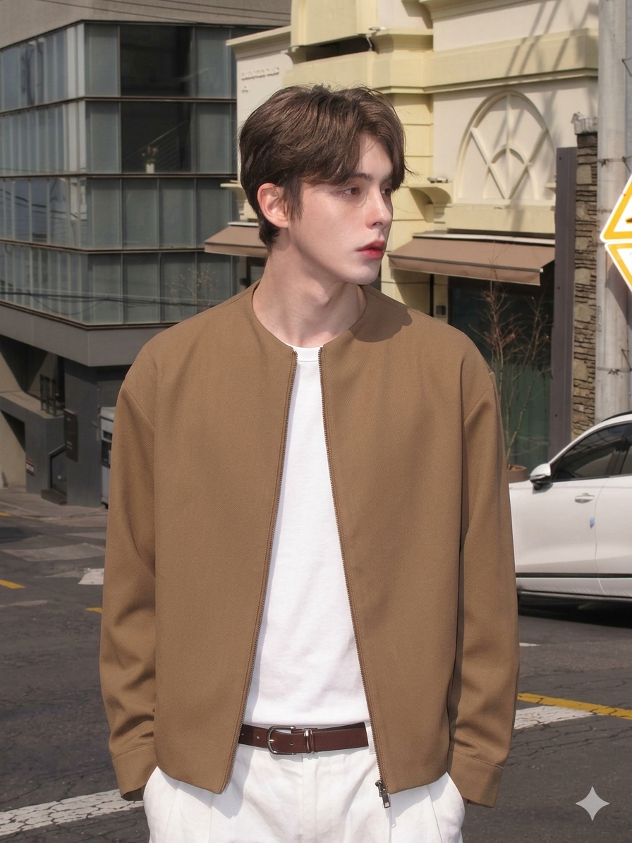 Luxury Lightweight Khaki Jacket for Men Designer Short Casual Outerwear, 2026 Spring Autumn Chic Zipper Coat