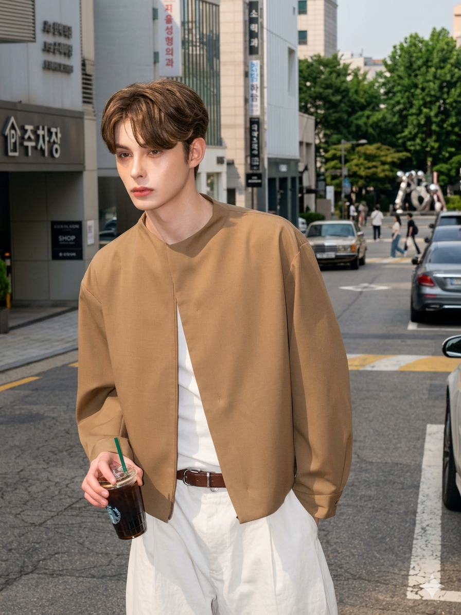 Luxury Lightweight Khaki Jacket for Men Designer Short Casual Outerwear, 2026 Spring Autumn Chic Zipper Coat