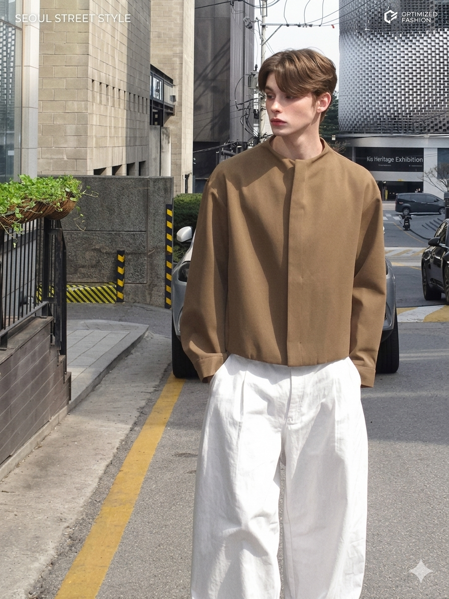 Luxury Lightweight Khaki Jacket for Men Designer Short Casual Outerwear, 2026 Spring Autumn Chic Zipper Coat