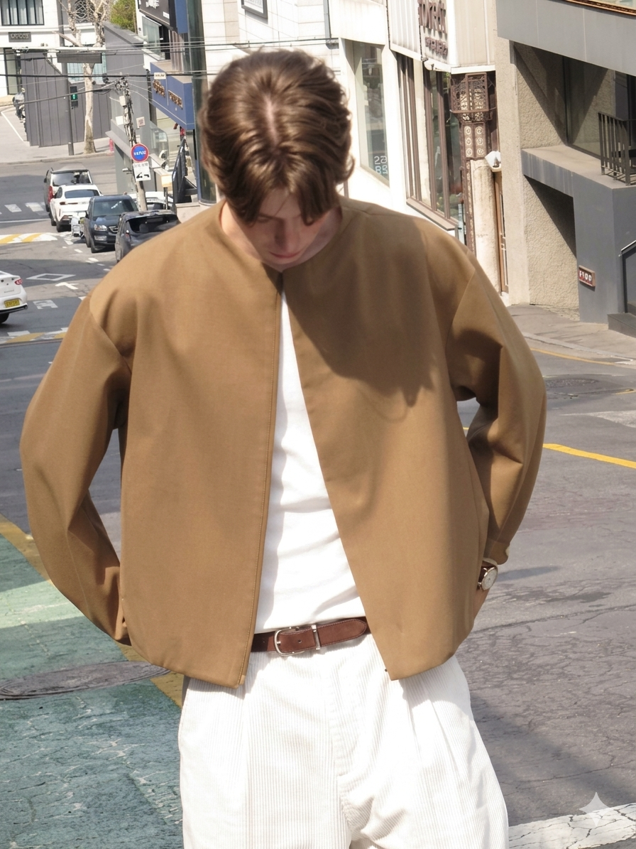 Luxury Lightweight Khaki Jacket for Men Designer Short Casual Outerwear, 2026 Spring Autumn Chic Zipper Coat