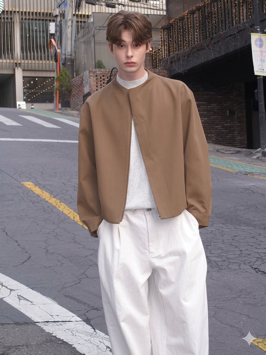 Luxury Lightweight Khaki Jacket for Men Designer Short Casual Outerwear, 2026 Spring Autumn Chic Zipper Coat
