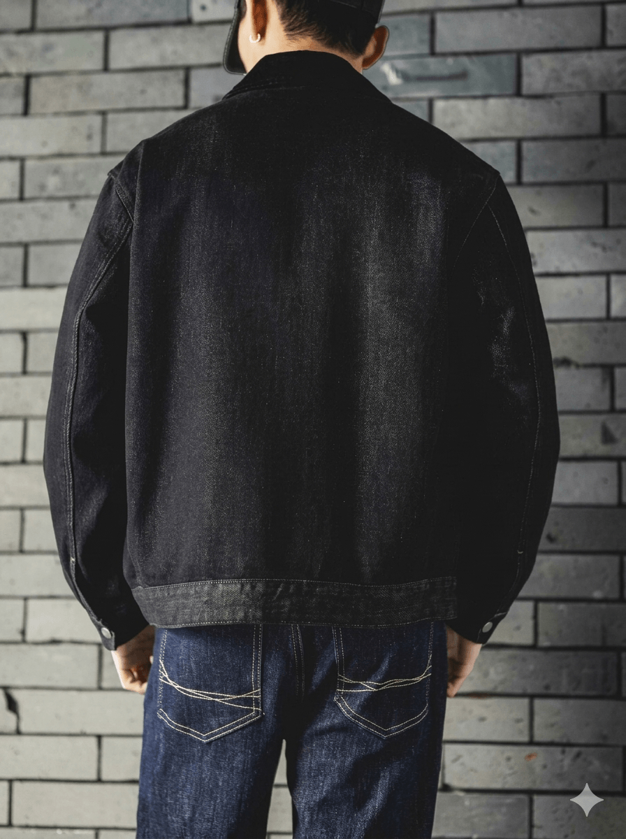 Men's Detroit Black Denim Jacket - Loose Fit Stand Collar Workwear Coat, 2026 Spring New Casual Cotton Blend Large Size Outerwear