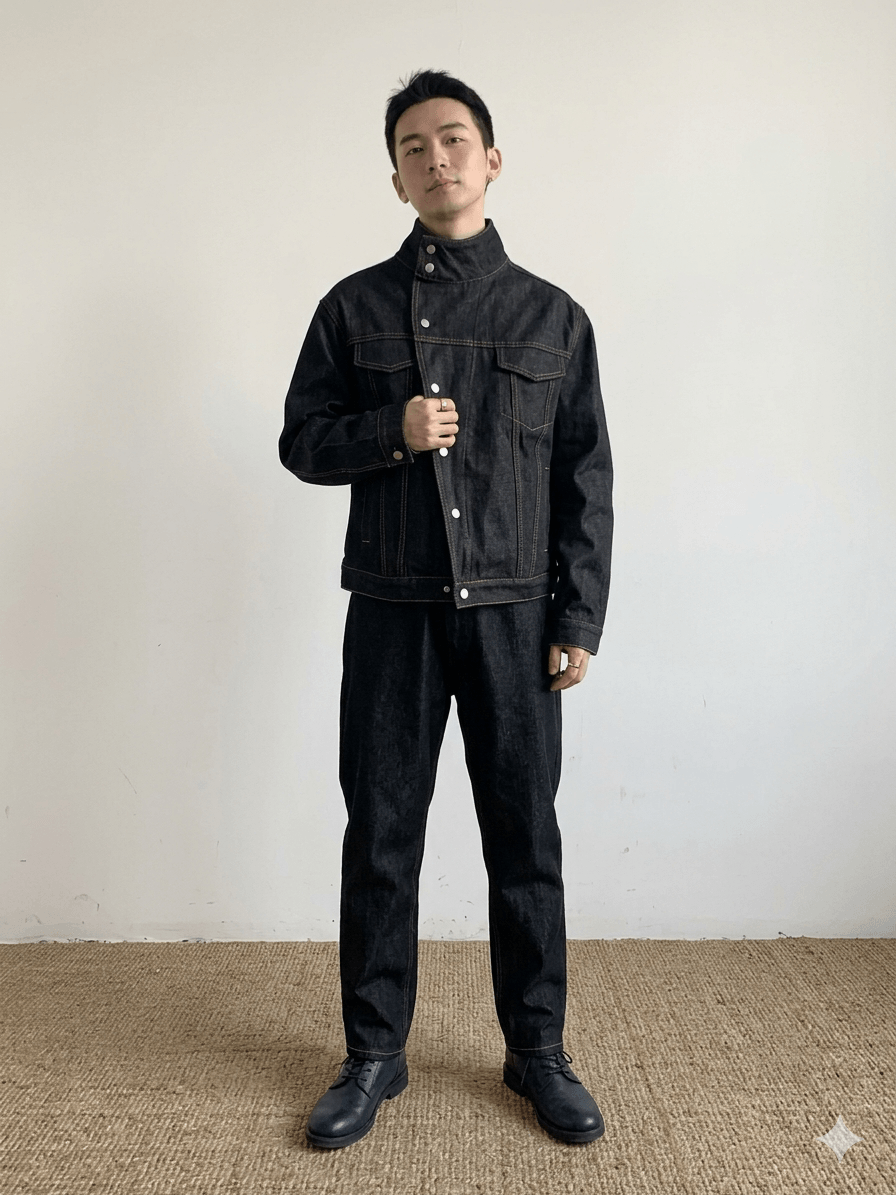 Series Designer Stand Collar Denim Jacket  Unisex Black Short Washed Denim Coat, 2026 Spring Casual Youthful Vitality Outerwear