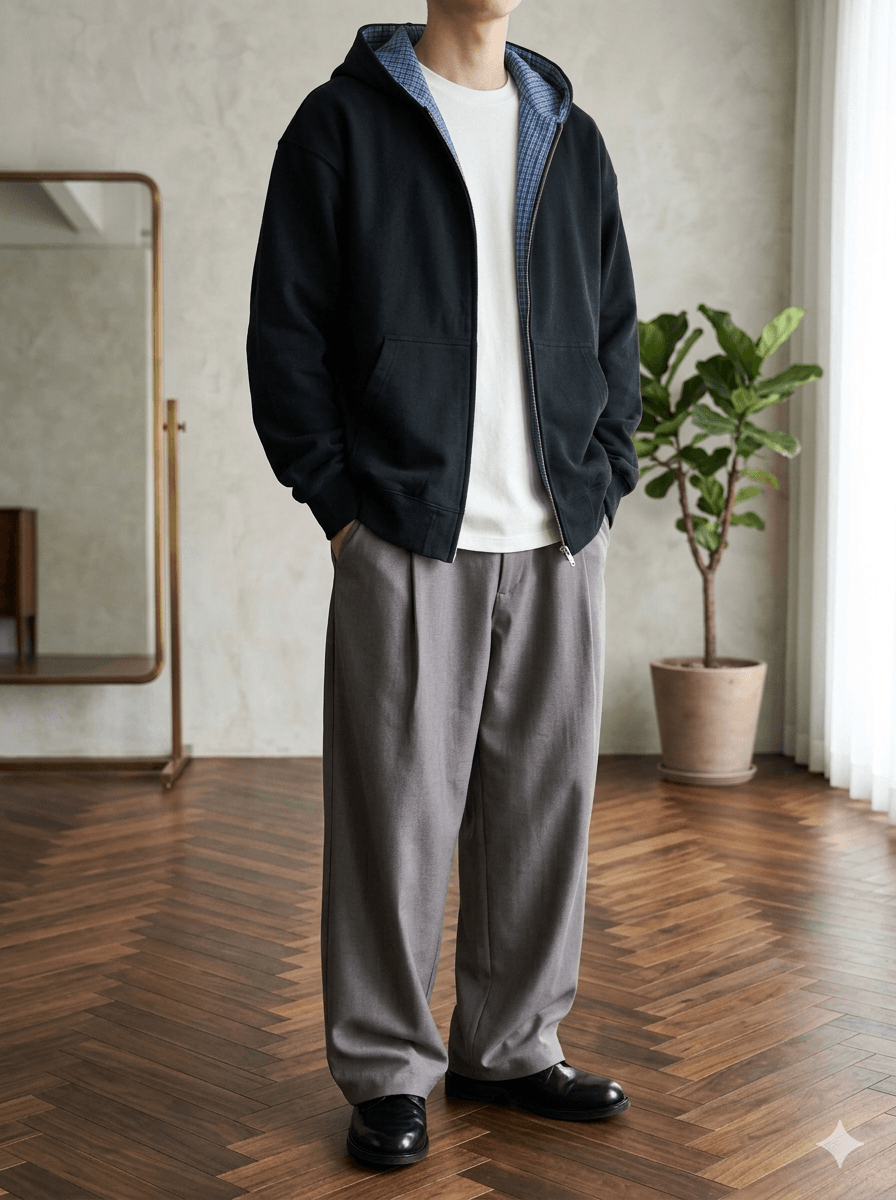 Men's Retro Varsity Layered Zip-Up Hoodie  Vintage Checked Lining Streetwear Jacket, 2026 Hip-Hop Relaxed Fit Unisex Outerwear