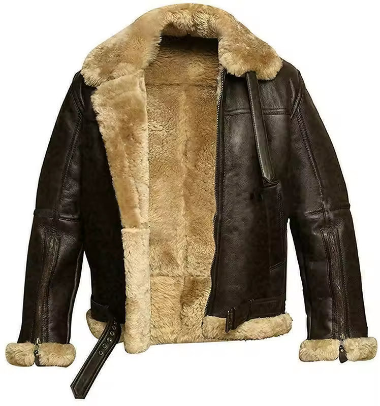 Men Warm Leather Clothing Men's Leather Jacket Outdoor Travel Lapel Coat Autumn Winter New Solid Color Slanted Zipper Design
