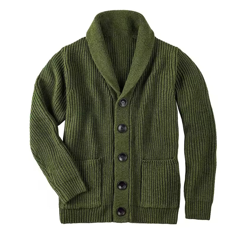 Men's Winter Cardigan Sweater Slim Fit Shawl Collar Outwear Sweatercoat Fashion Male Knit Button Up Wool Cardigan With Pockets