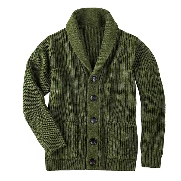 Men's Winter Cardigan Sweater Slim Fit Shawl Collar Outwear Sweatercoat Fashion Male Knit Button Up Wool Cardigan With Pockets