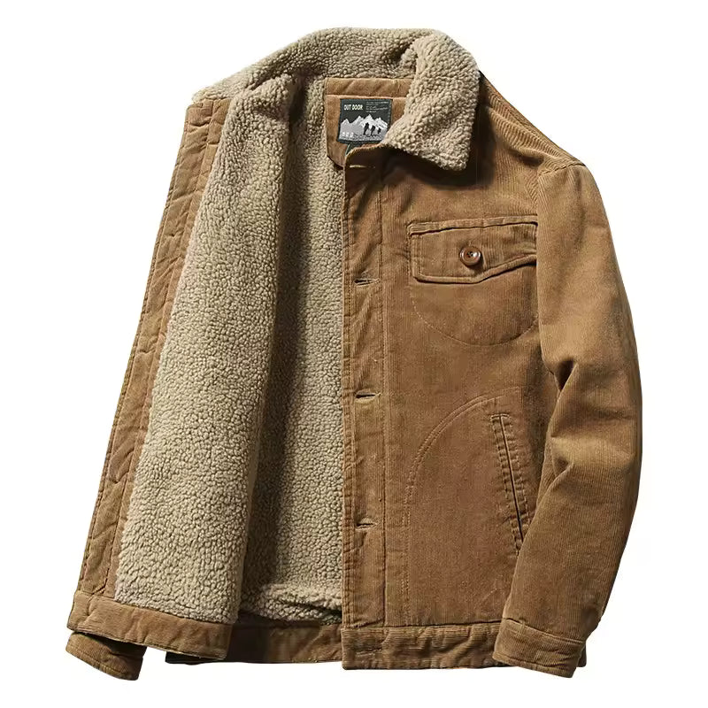High Quality Jackets Men's Winter Plus Velvet Jacket Corduroy Tooling Casual Parka Korean Fashion Solid Color Cotton Jacket mens
