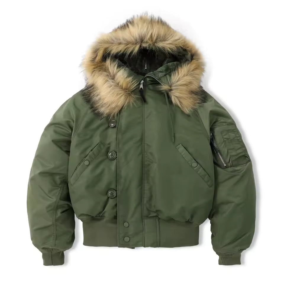 Vintage US Air Force N2b Flight Bomber Fur Jacket Waterproof Tactical Military Pilot Army Padded Aviator Retro Coat For Men
