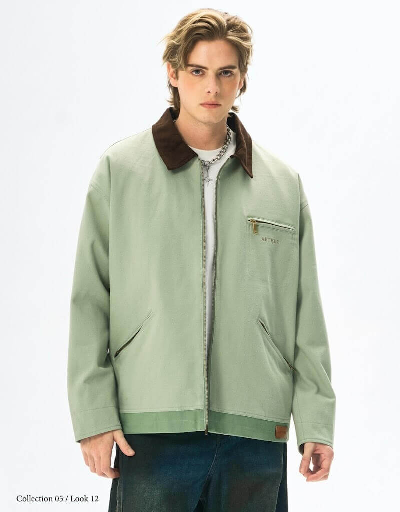 Men's American Vintage Workwear Jacket - Autumn Loose Fit Washed Heavyweight Cotton Canvas Jacket with Lapel Collar