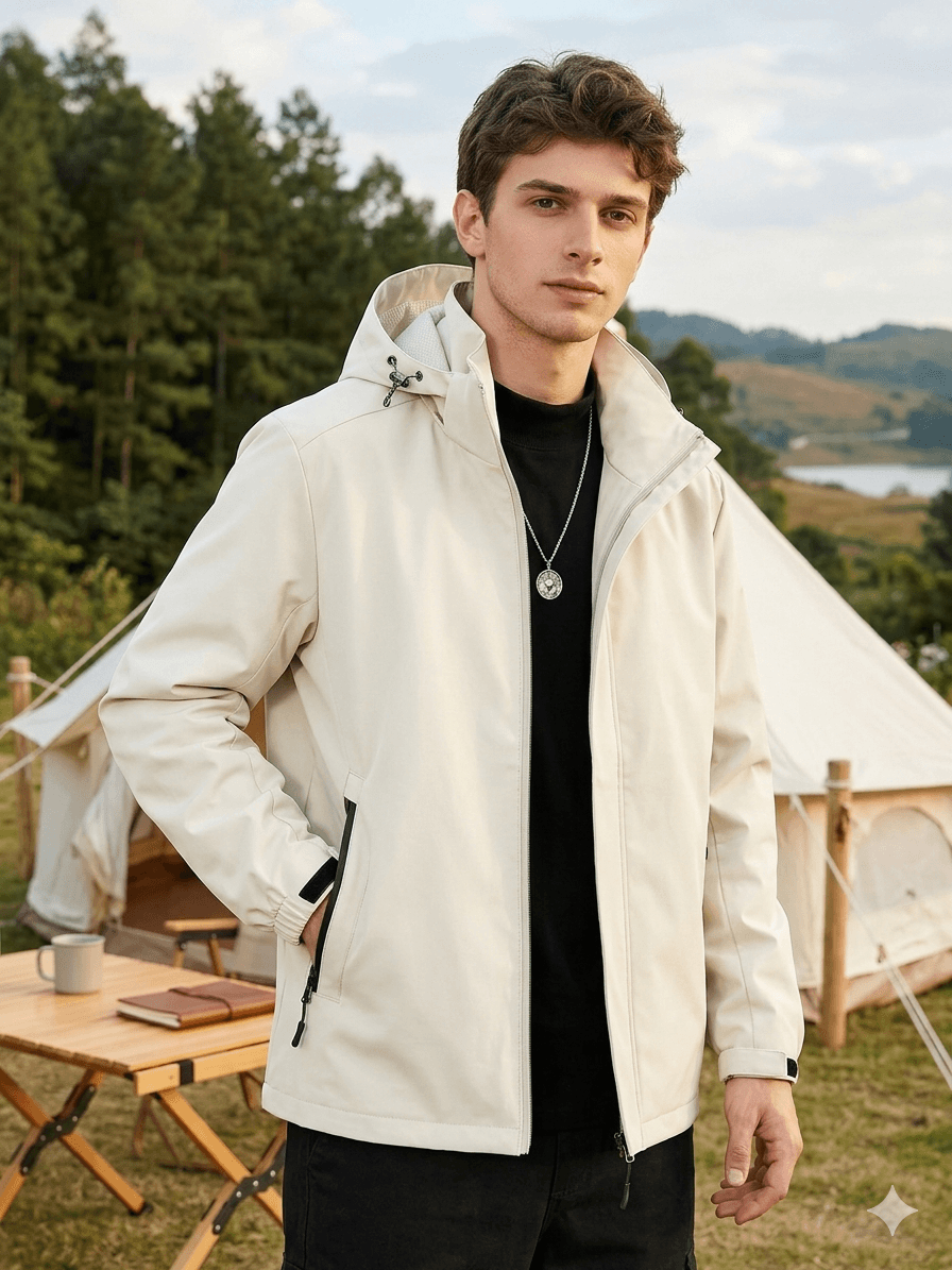 Men's Oversized Waterproof Shell Jacket: Ultra-Light Hooded Raincoat  Technical Windproof Outerwear for Hiking & Trekking