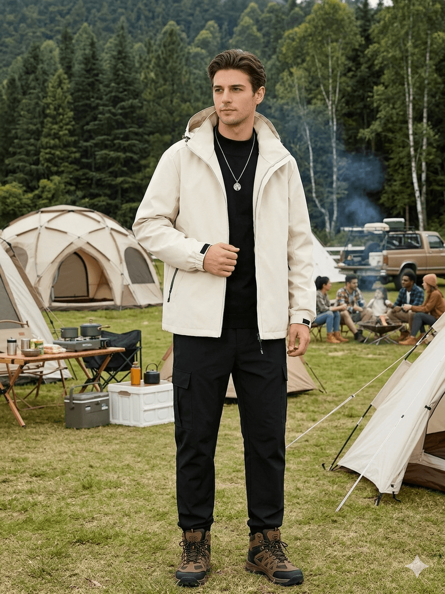 Men's Oversized Waterproof Shell Jacket: Ultra-Light Hooded Raincoat  Technical Windproof Outerwear for Hiking & Trekking