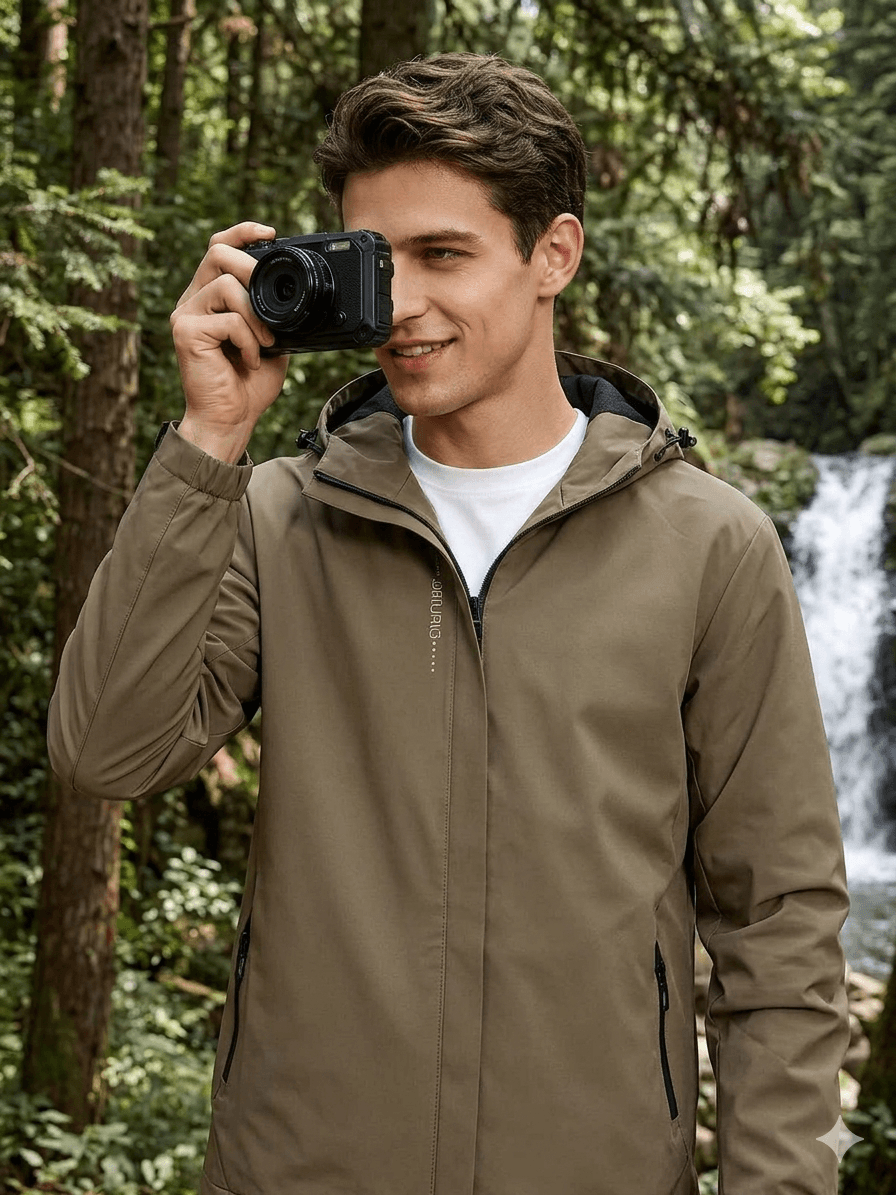 Men's Oversized Waterproof Shell Jacket: Ultra-Light Hooded Raincoat  Technical Windproof Outerwear for Hiking & Trekking