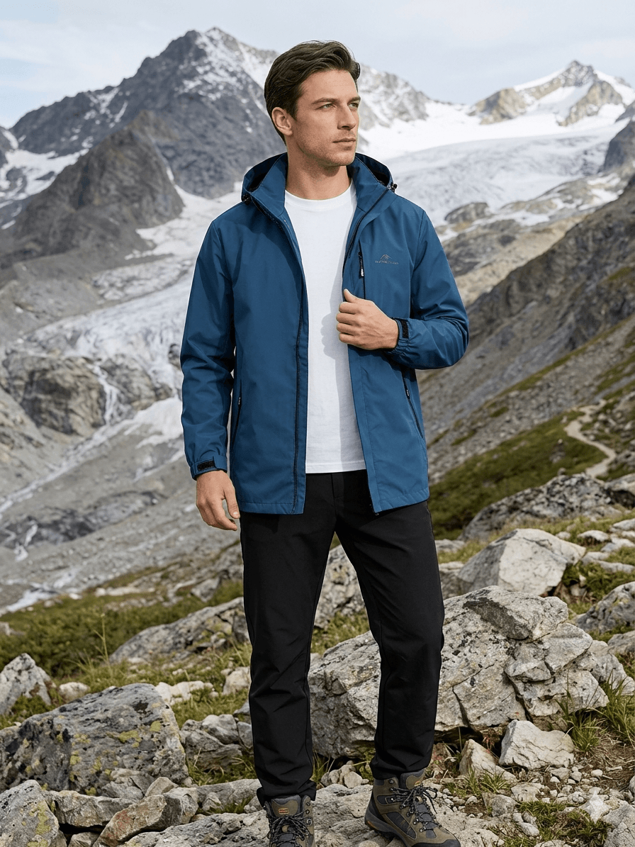 Men's Oversized Waterproof Shell Jacket: Ultra-Light Hooded Raincoat  Technical Windproof Outerwear for Hiking & Trekking