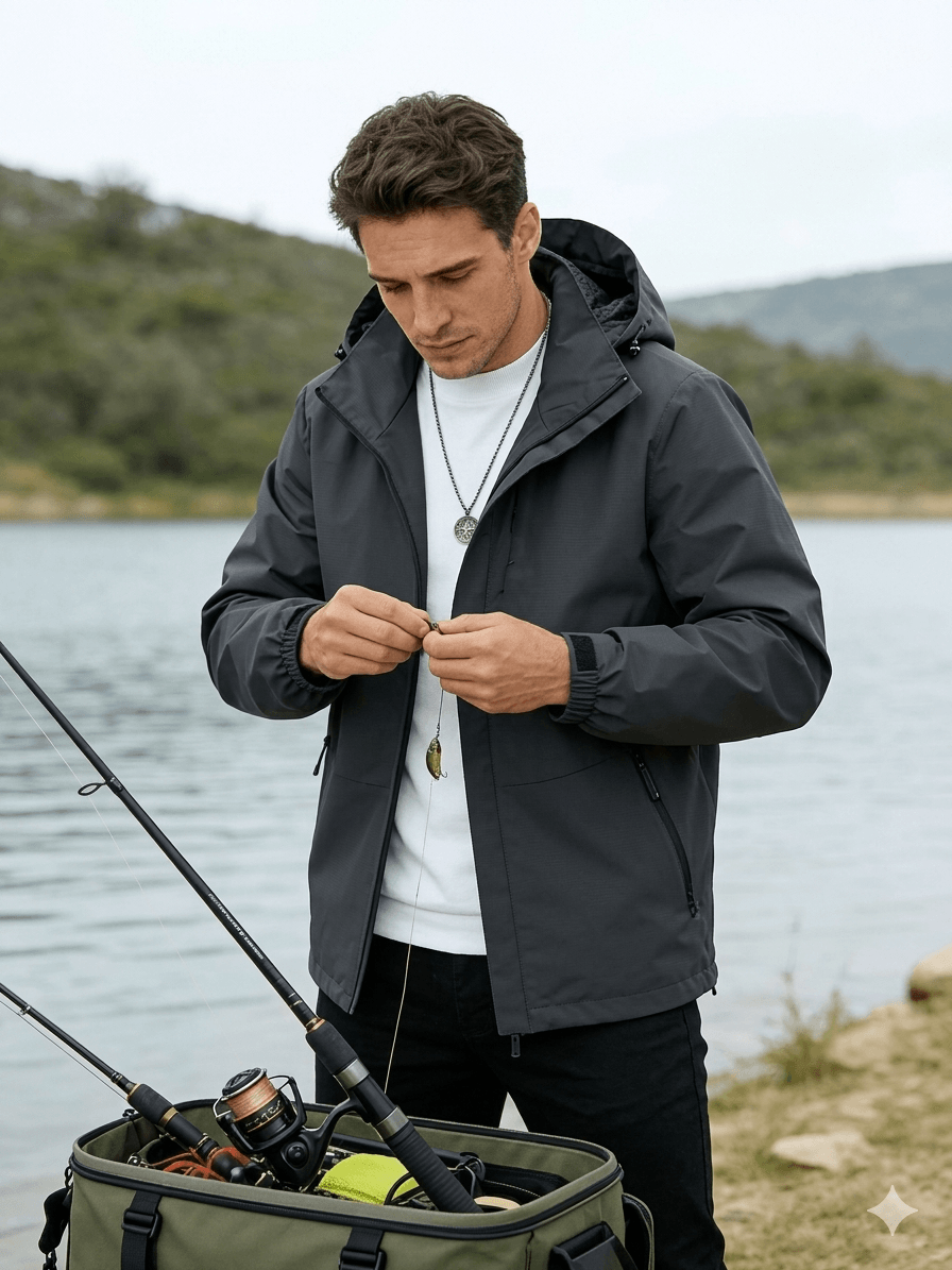 Men's Oversized Waterproof Shell Jacket: Ultra-Light Hooded Raincoat  Technical Windproof Outerwear for Hiking & Trekking