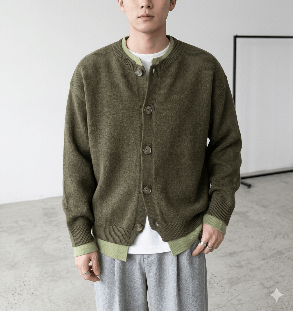 Vintage Contrast Color Knitted Cardigan for Men  Stylish Loose Fit Button-Up Sweater Jacket  Urban Streetwear Aesthetic Knitted Coat