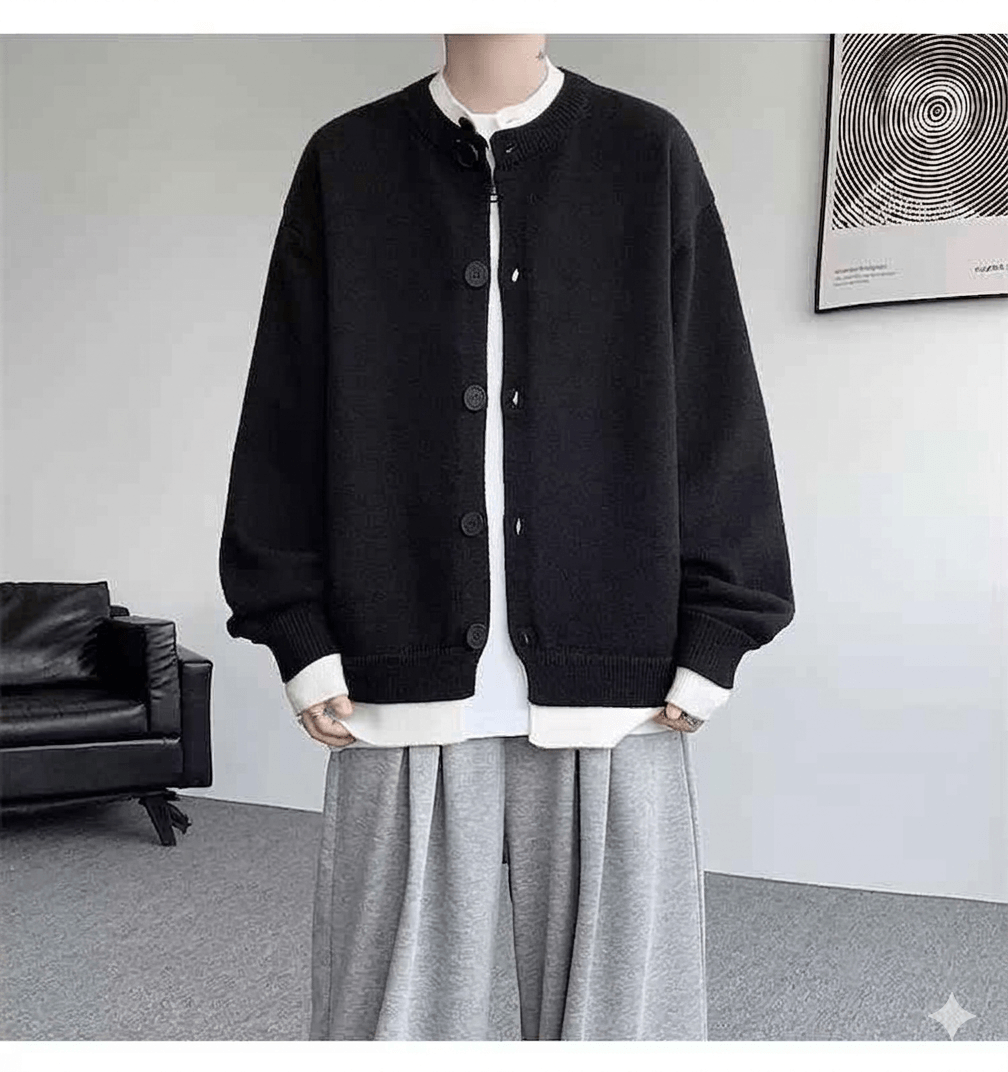 Vintage Contrast Color Knitted Cardigan for Men  Stylish Loose Fit Button-Up Sweater Jacket  Urban Streetwear Aesthetic Knitted Coat