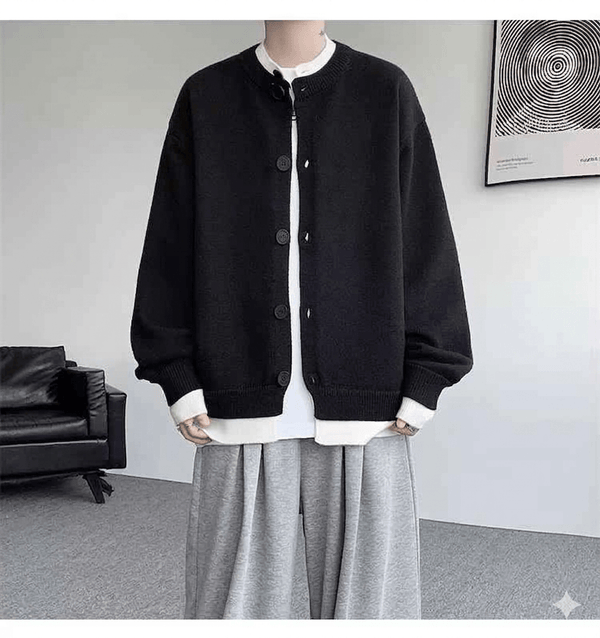 Vintage Contrast Color Knitted Cardigan for Men  Stylish Loose Fit Button-Up Sweater Jacket  Urban Streetwear Aesthetic Knitted Coat