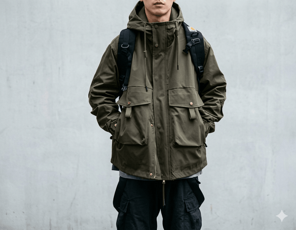 Men’s Harajuku Techwear Jacket  Water-Resistant Multi-Pocket Tactical Parka  Japanese Outdoor Functional Hooded Windbreaker