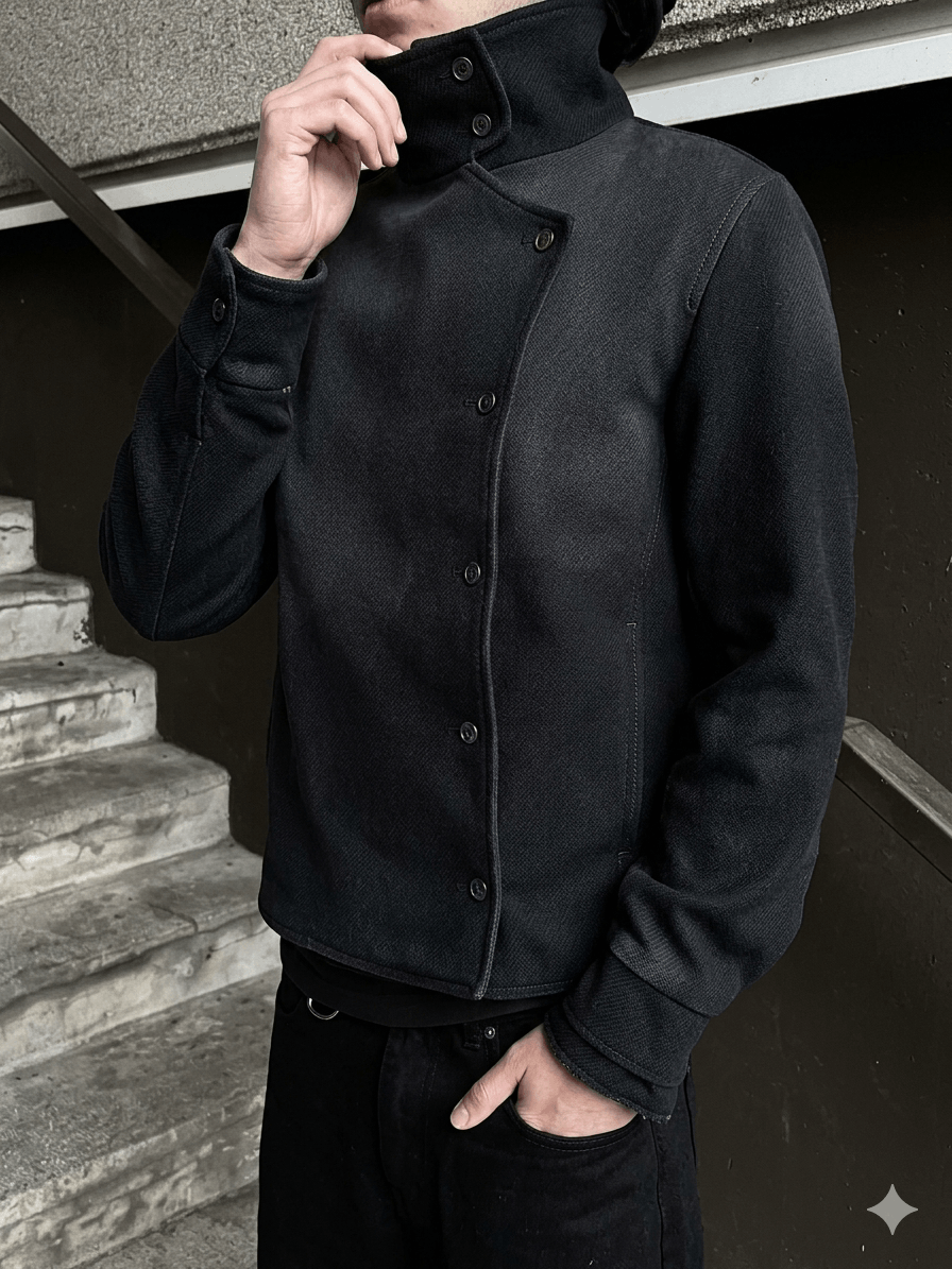 Vintage Washed Gradient Fencing Jacket - Irregular Button Canvas Cotton Coat - Unisex Gothic Harajuku Outerwear