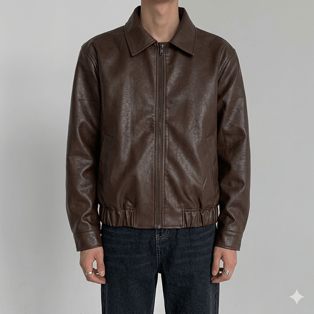 Men's Vintage PU Leather Jacket - Autumn Fashion Solid Color Lapel Coat - Stylish Loose Fit Long Sleeve Biker Jacket