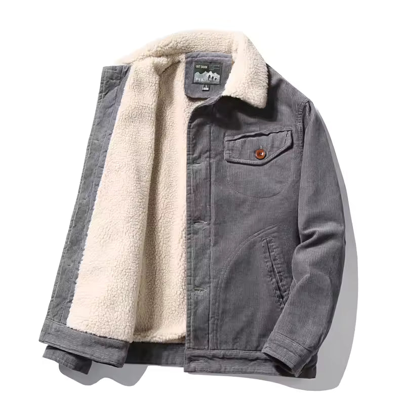 High Quality Jackets Men's Winter Plus Velvet Jacket Corduroy Tooling Casual Parka Korean Fashion Solid Color Cotton Jacket mens