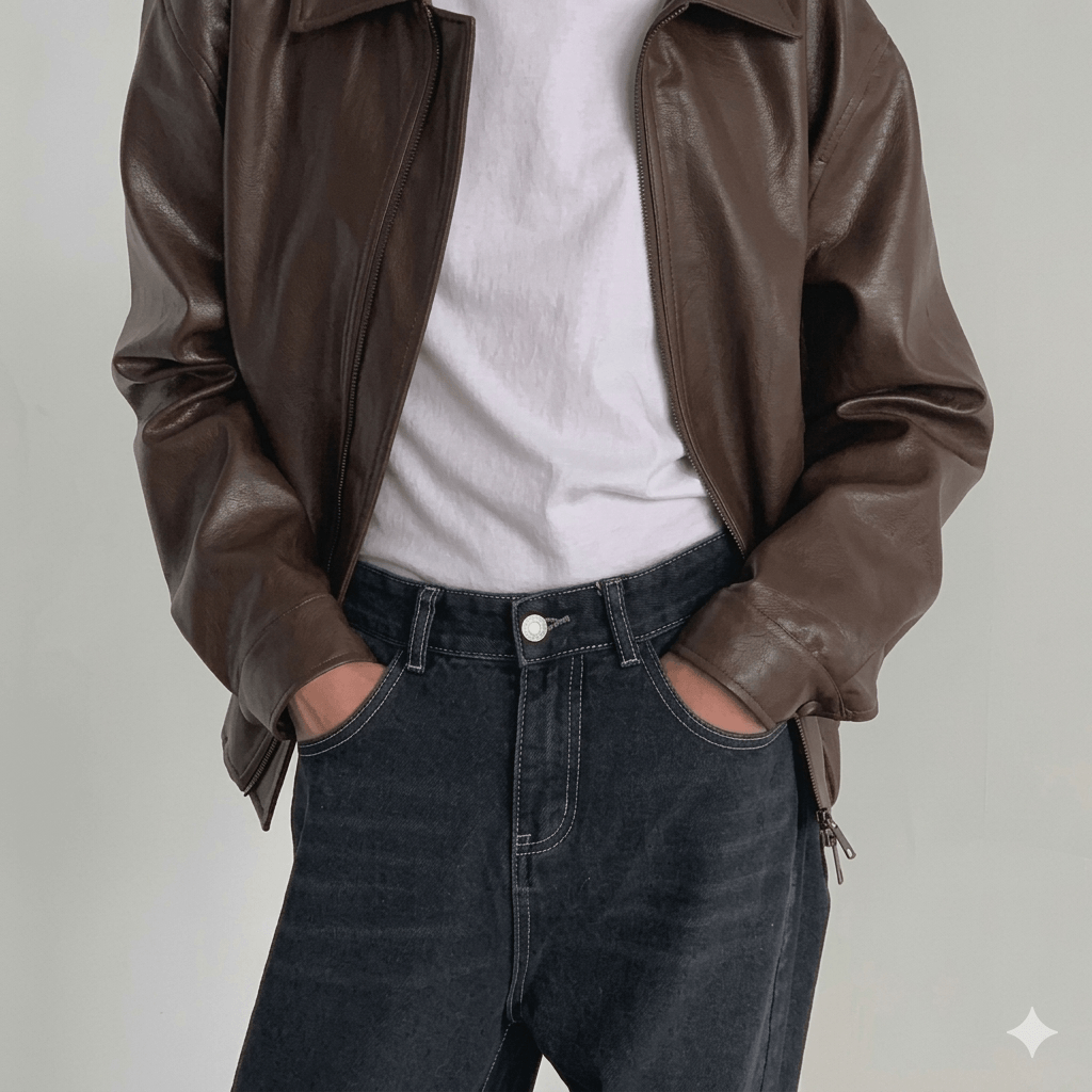 Men's Vintage PU Leather Jacket - Autumn Fashion Solid Color Lapel Coat - Stylish Loose Fit Long Sleeve Biker Jacket