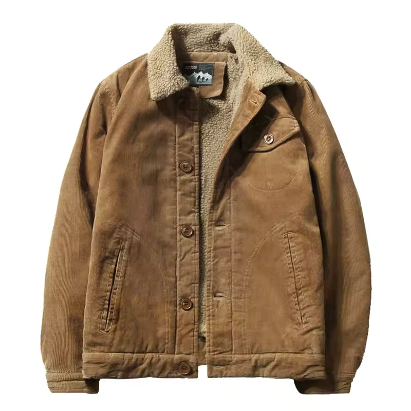 High Quality Jackets Men's Winter Plus Velvet Jacket Corduroy Tooling Casual Parka Korean Fashion Solid Color Cotton Jacket mens