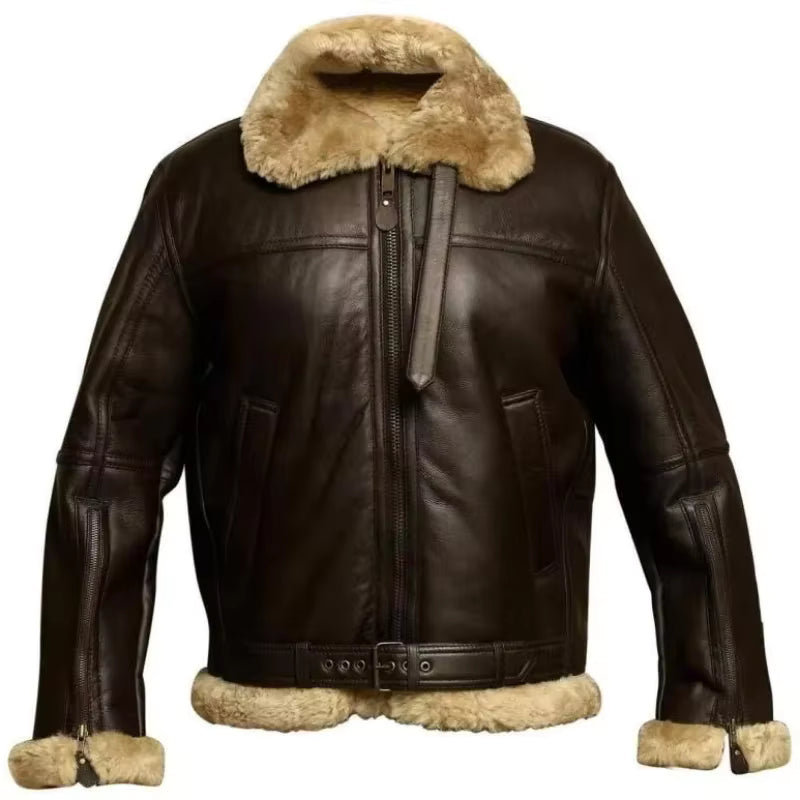 Men Warm Leather Clothing Men's Leather Jacket Outdoor Travel Lapel Coat Autumn Winter New Solid Color Slanted Zipper Design