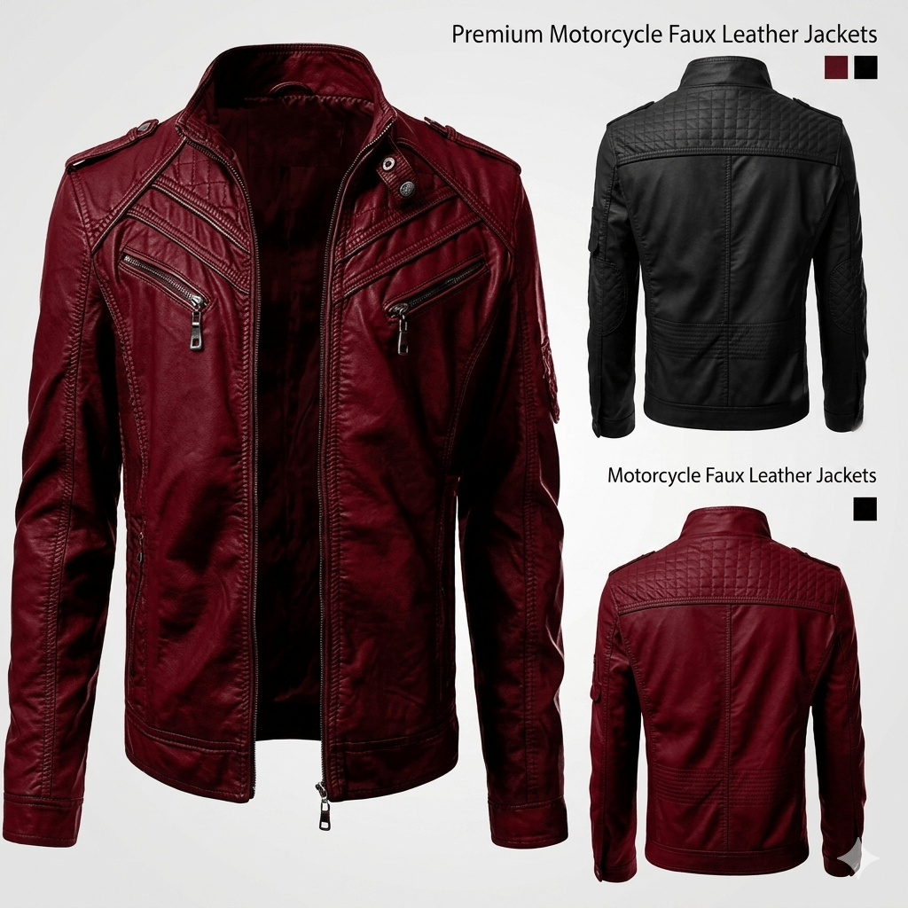 Minimalist Men's Stand Collar Leather Jacket  Vintage Moto Style Biker Coat  Daily RitualAutumn Essential