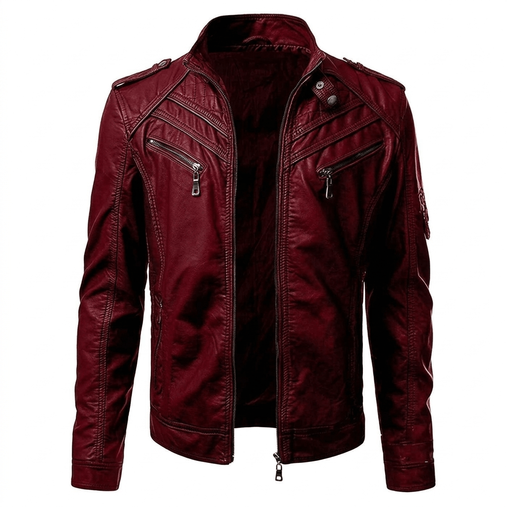 Minimalist Men's Stand Collar Leather Jacket  Vintage Moto Style Biker Coat  Daily RitualAutumn Essential